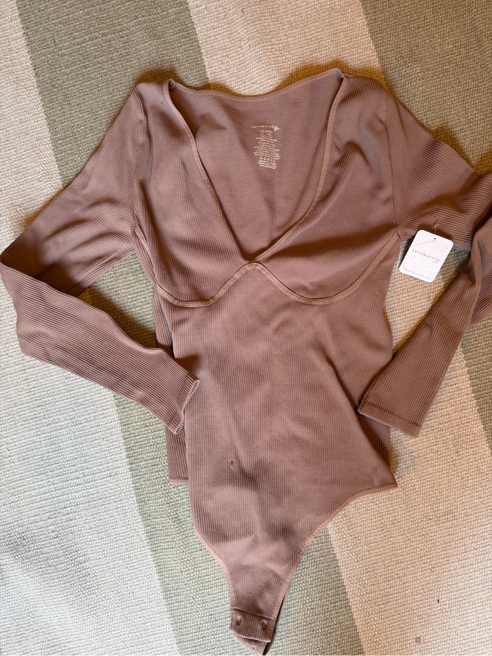 Ash Mauve Pink Ribbed Long-Sleeve Bodysuit
